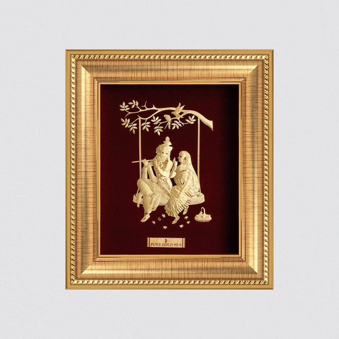 Radha Krishna 24K Gold Sheet Artwork Frame best for house warming , corporate and festival gifting.