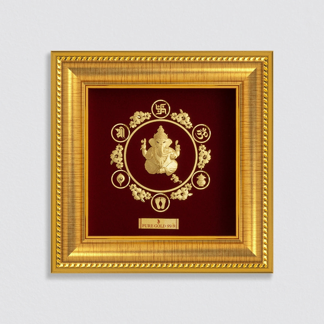 Prima Art Lord Ganesha 24K Gold Sheet Artwork Frame best for festival and corporate gifting 
