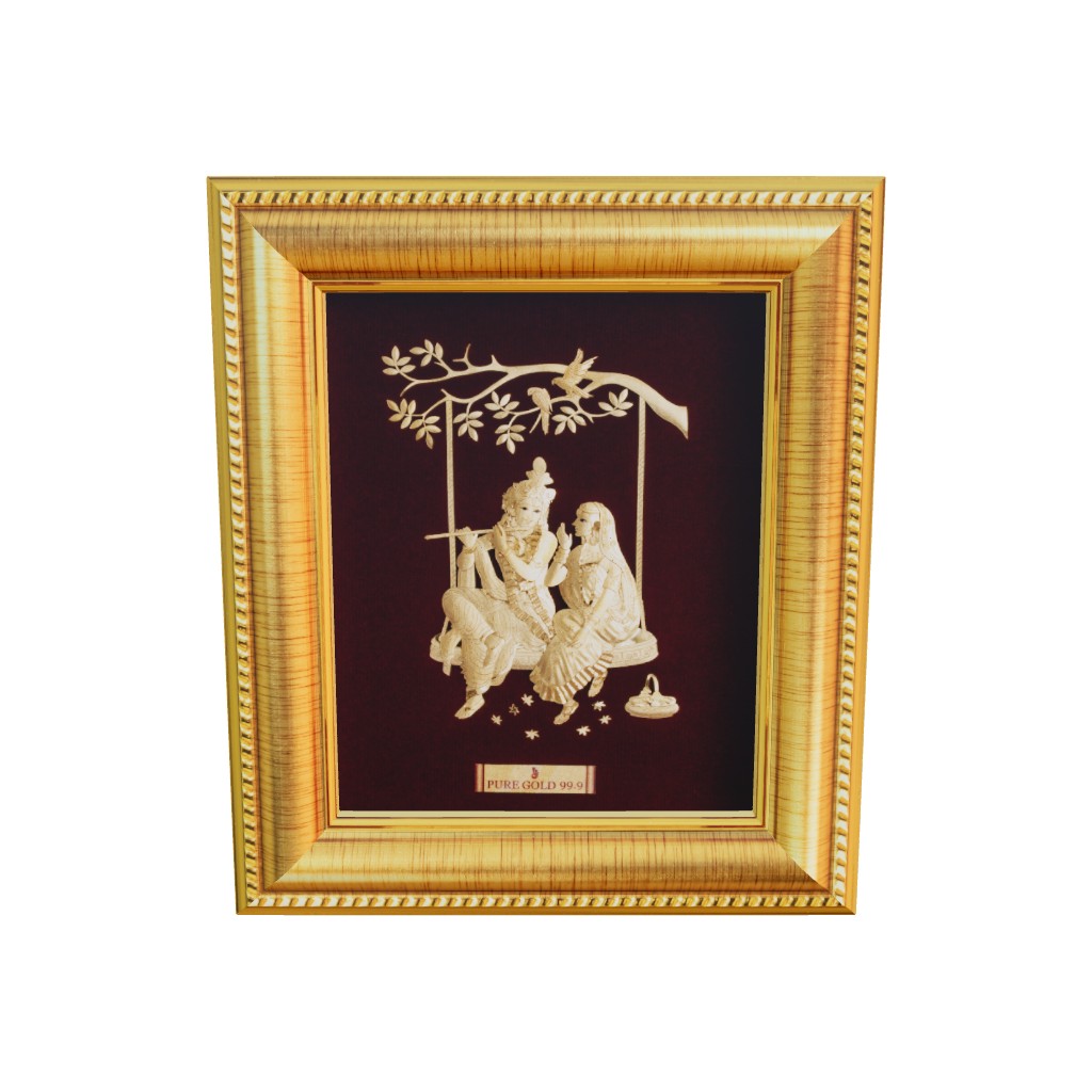 Radha Krishna Artwork 24K Gold Sheet Frame 