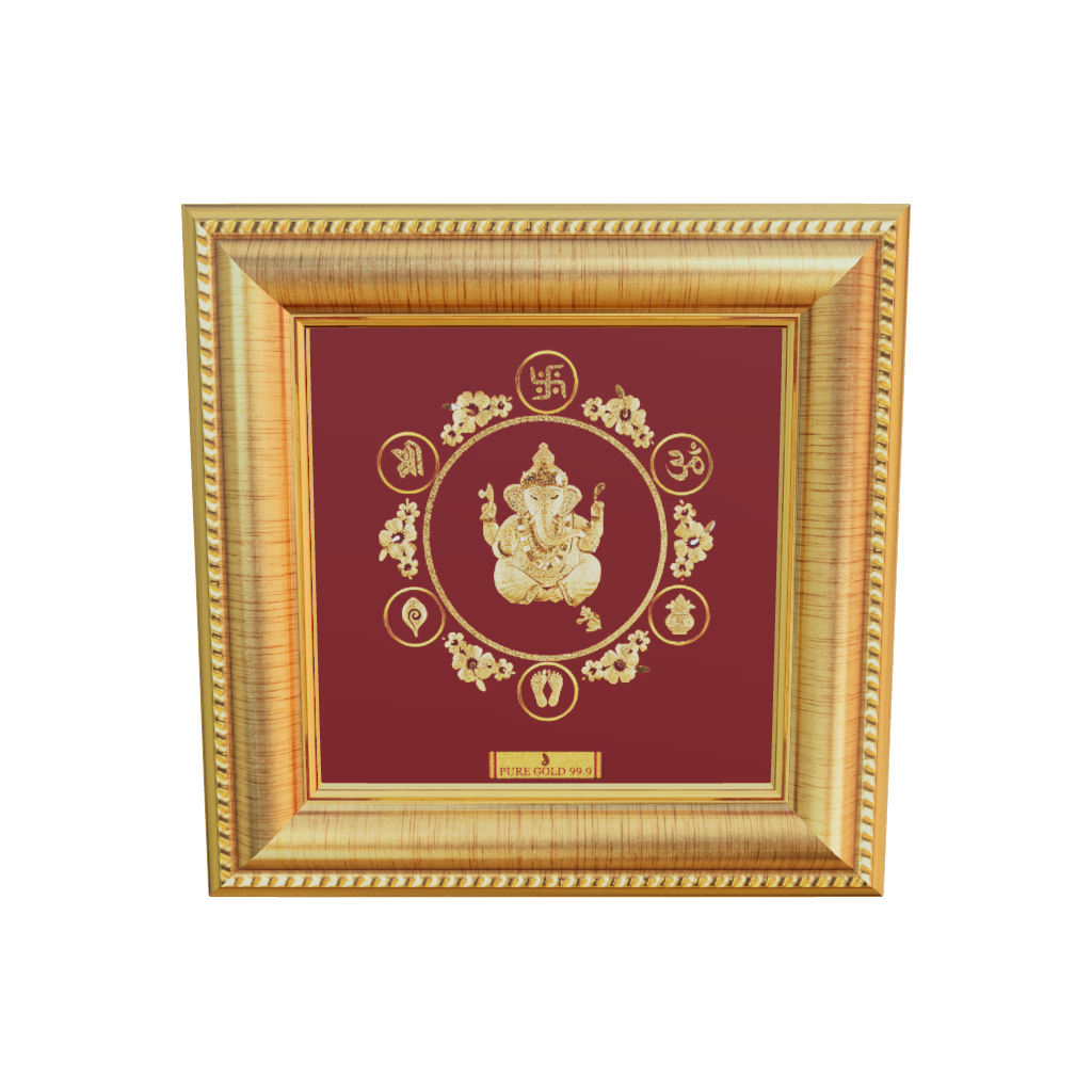Prima Art Lord Ganesha 24K Gold Sheet Artwork Frame best for festival and corporate gifting 