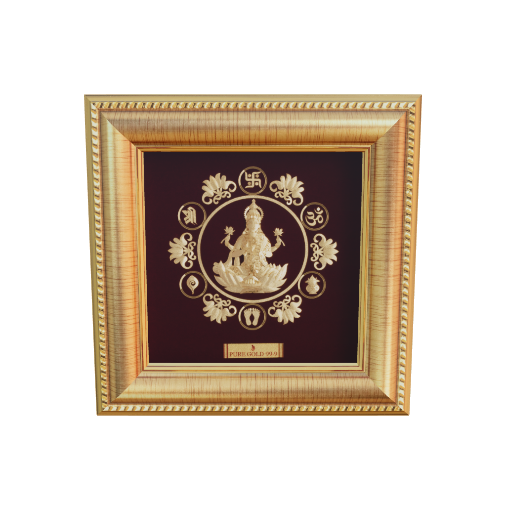 Prima Art Lakshmi ji 24K Gold Sheet Artwork Frame best for festival and corporate gifting 