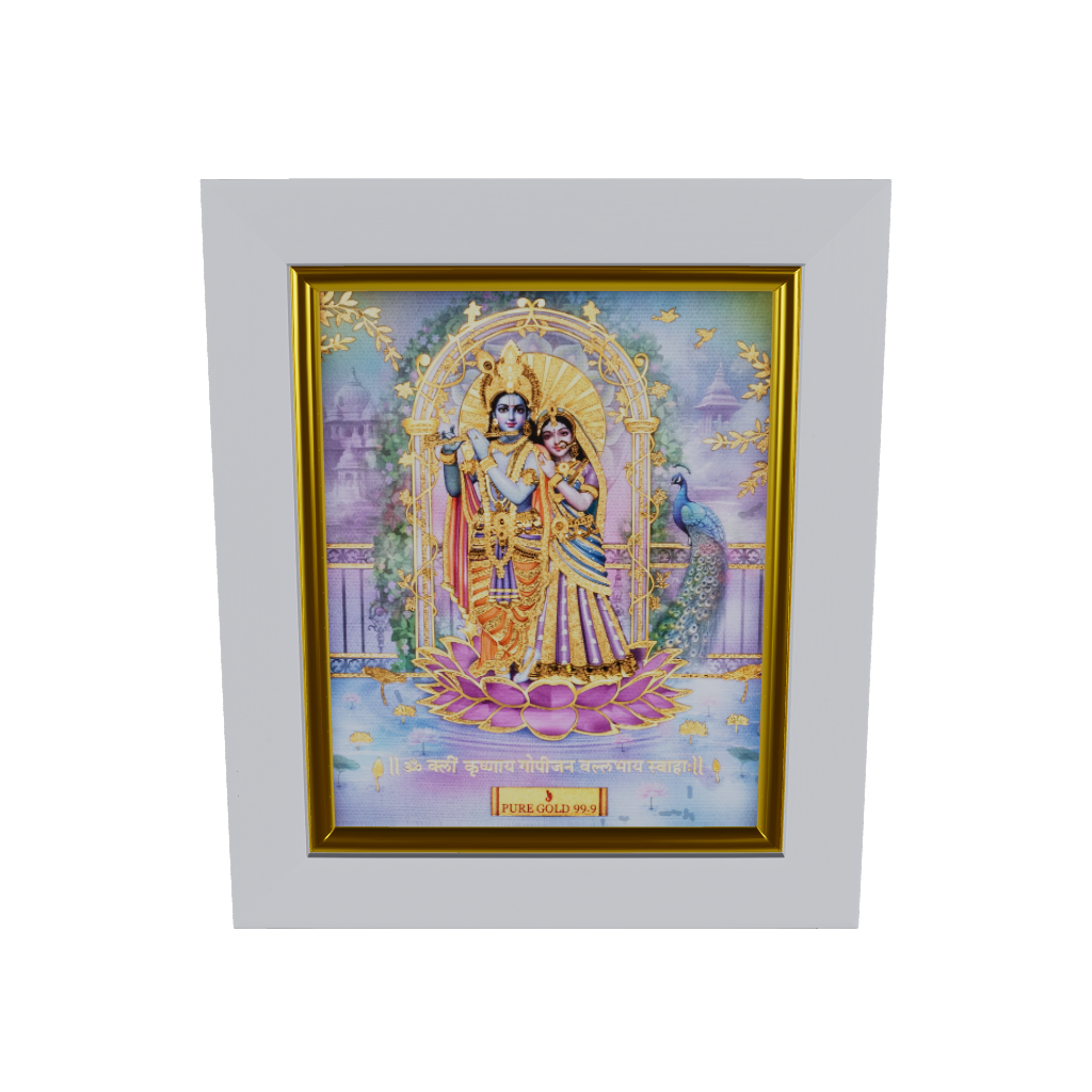 24K gold Radha Krishna frame for home décor and gifting.